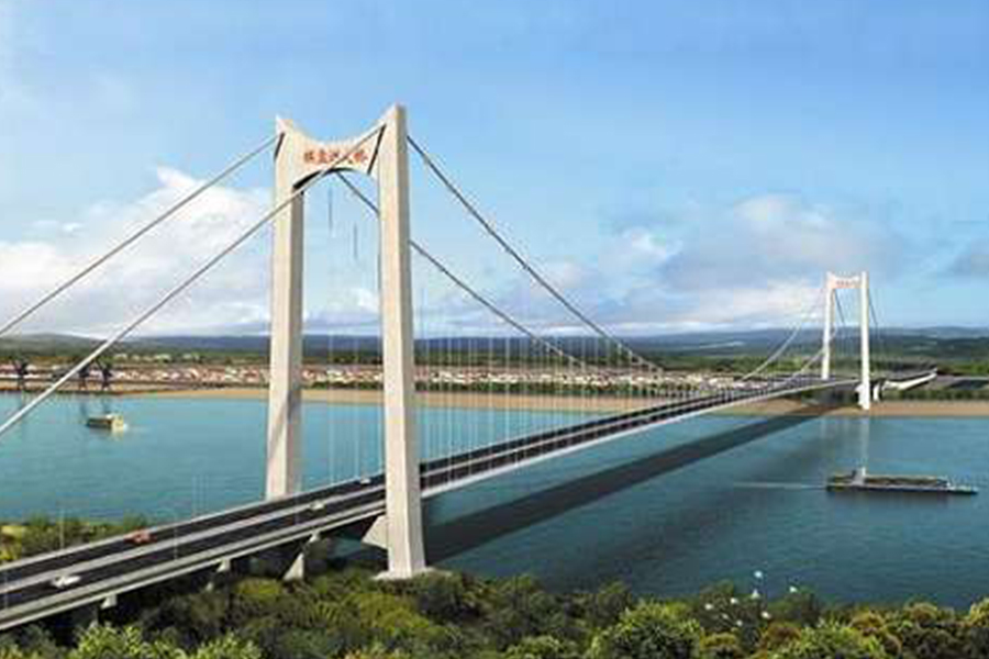 湖北棋盤洲長江公路大橋為地錨式懸索橋,主跨1038米。.jpg